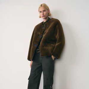 Mango Olive Green Fur-effect coat with appliqués - Worn less than 5 times